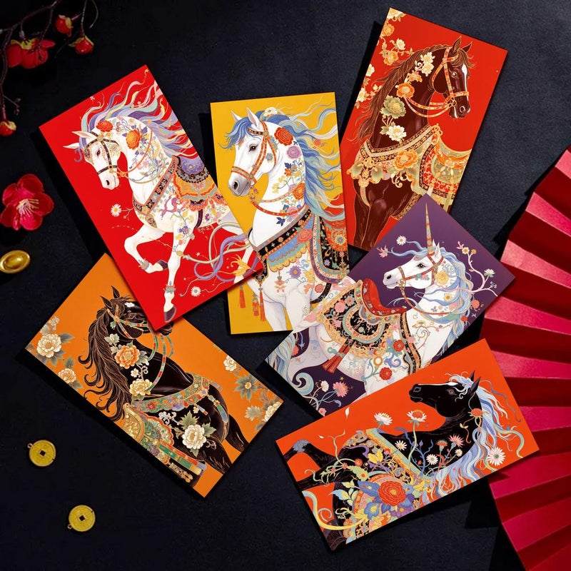 Red Envelopes Chinese New Year, Horse Year Lunar New Lucky Money Envelopes, 6 Designs with Vibrant Horse Patterns, Large Capacity for Gifts Banknotes - Image 5